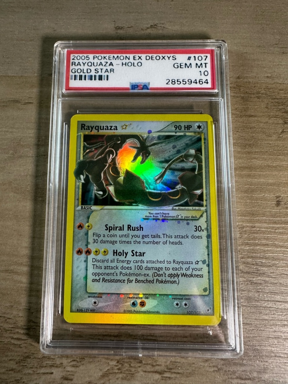 Rayquaza Gold Star Holo 2005 #107 Pokémon Novelty Card. Proxy.